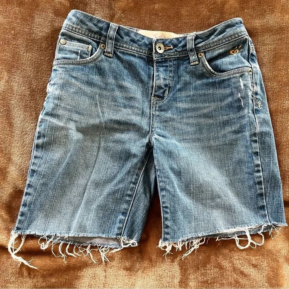 Justice Girls Blue Jean Shorts with Frayed Hem Size 12 R